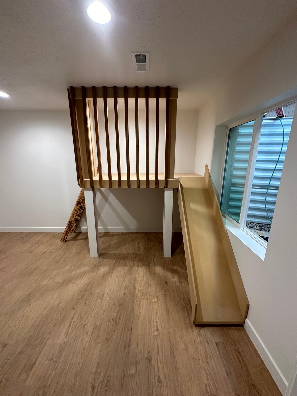 White oak stair treads with black railings