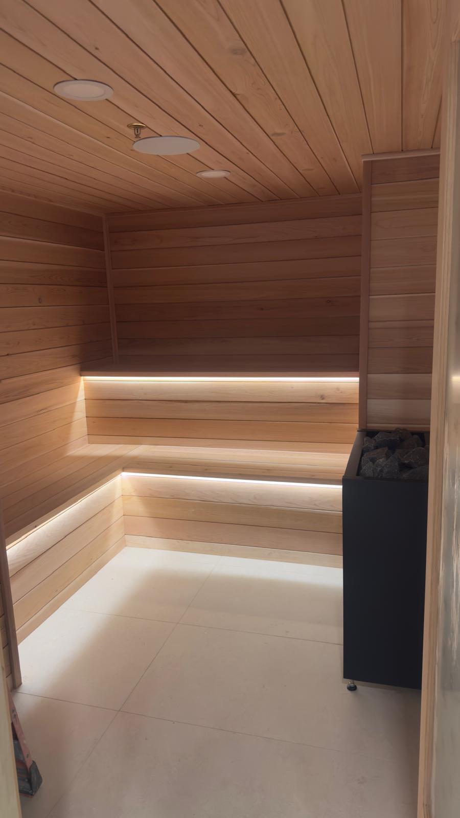 Cedar sauna wood paneling