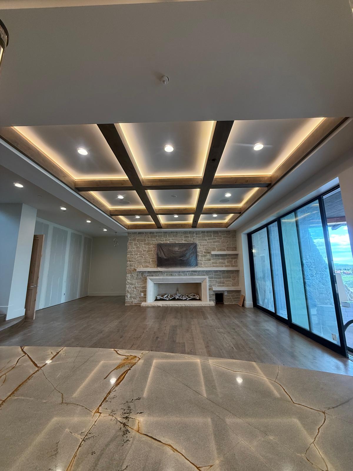 Coffered ceiling with LED lighting — luxury home, Utah